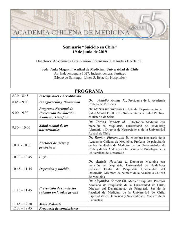 Seminario «Suicidio en Chile» Seminario «Suicidio en Chile»